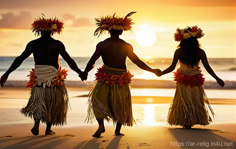 태평양 섬 지역의 종교와 문화 - **Prompt 1: "The Sacred Dance of Polynesian Heritage"**
    A vibrant and respectful scene depicting...