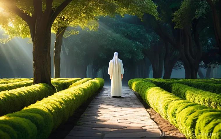 조로아스터교의 신앙 체계 - **Prompt:** A serene, contemplative young man or woman stands at a symbolic crossroads at dawn. One ...