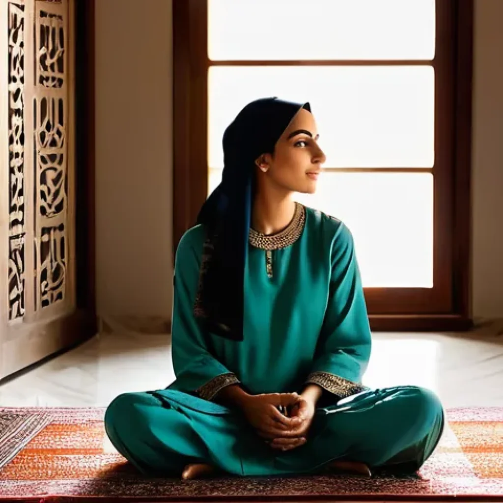 종교 상담과 영적 지도 - **Prompt 1: Serene Morning Reflection in an Arab Home**
    "A peaceful and serene image of an adult...